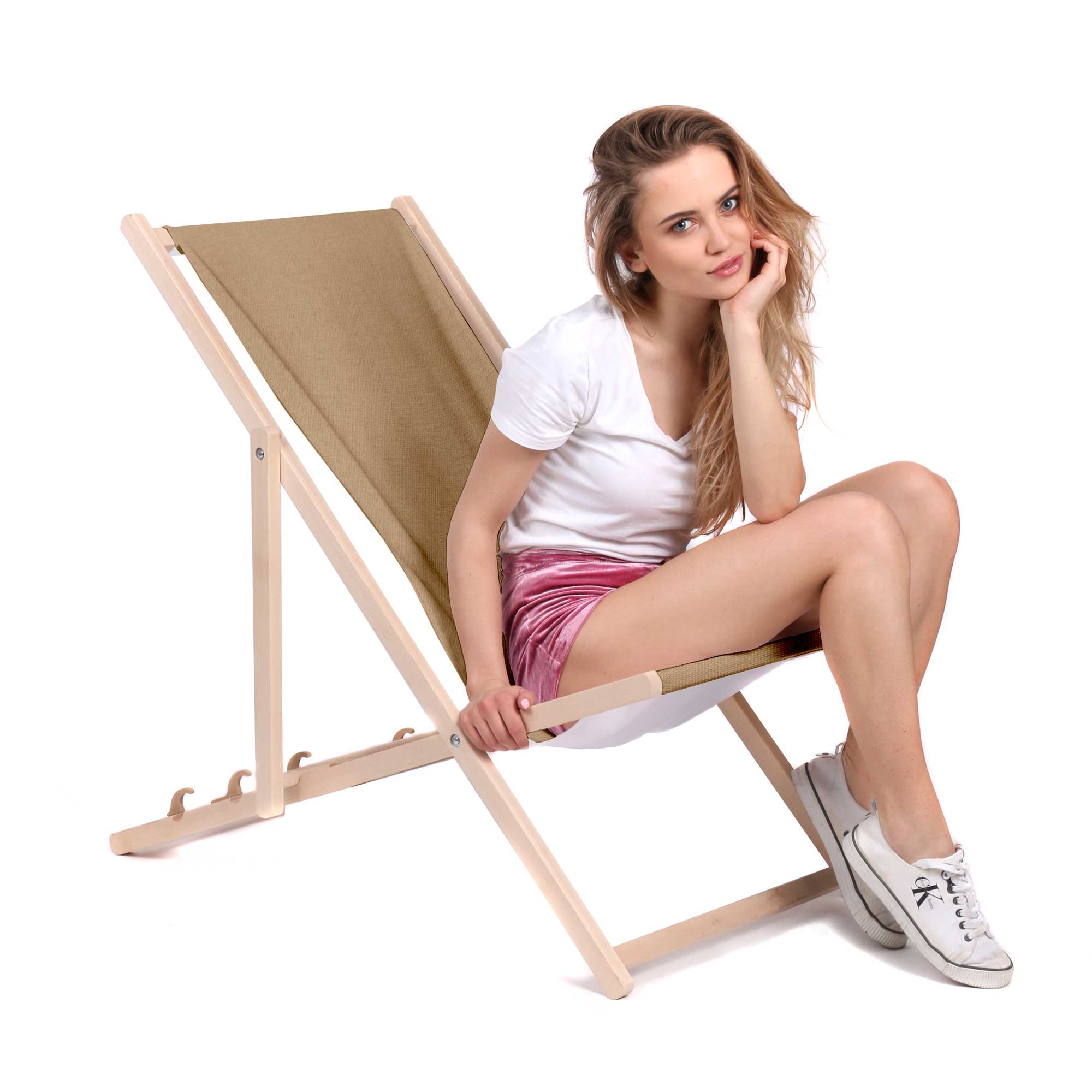Holzliegestuhl Leinenimitation Desert Sand-S