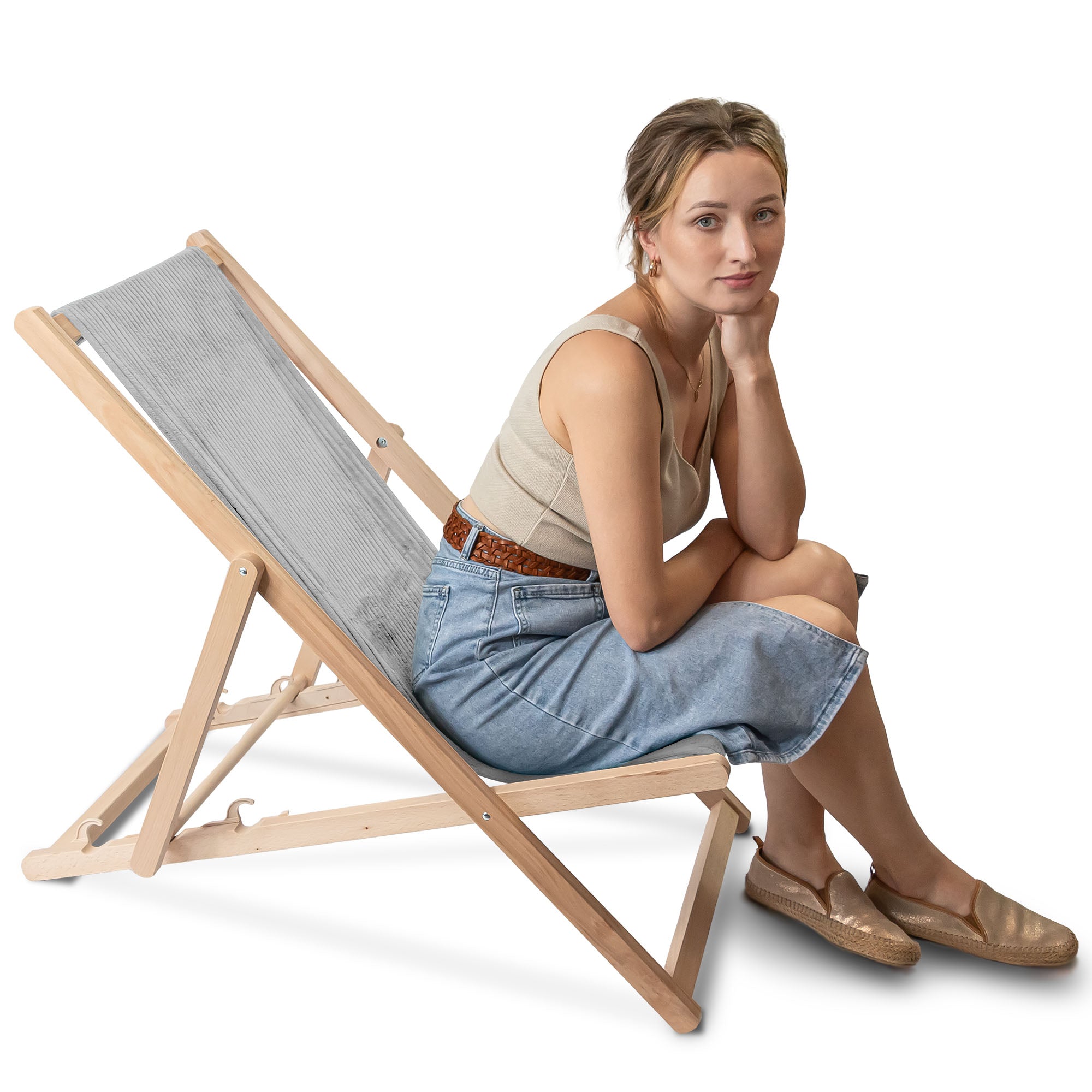 Liegestuhl aus Holz Lincoln Cool Grey