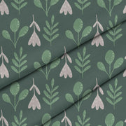 Folk Flowers on Green-Tkanina Obrusowa