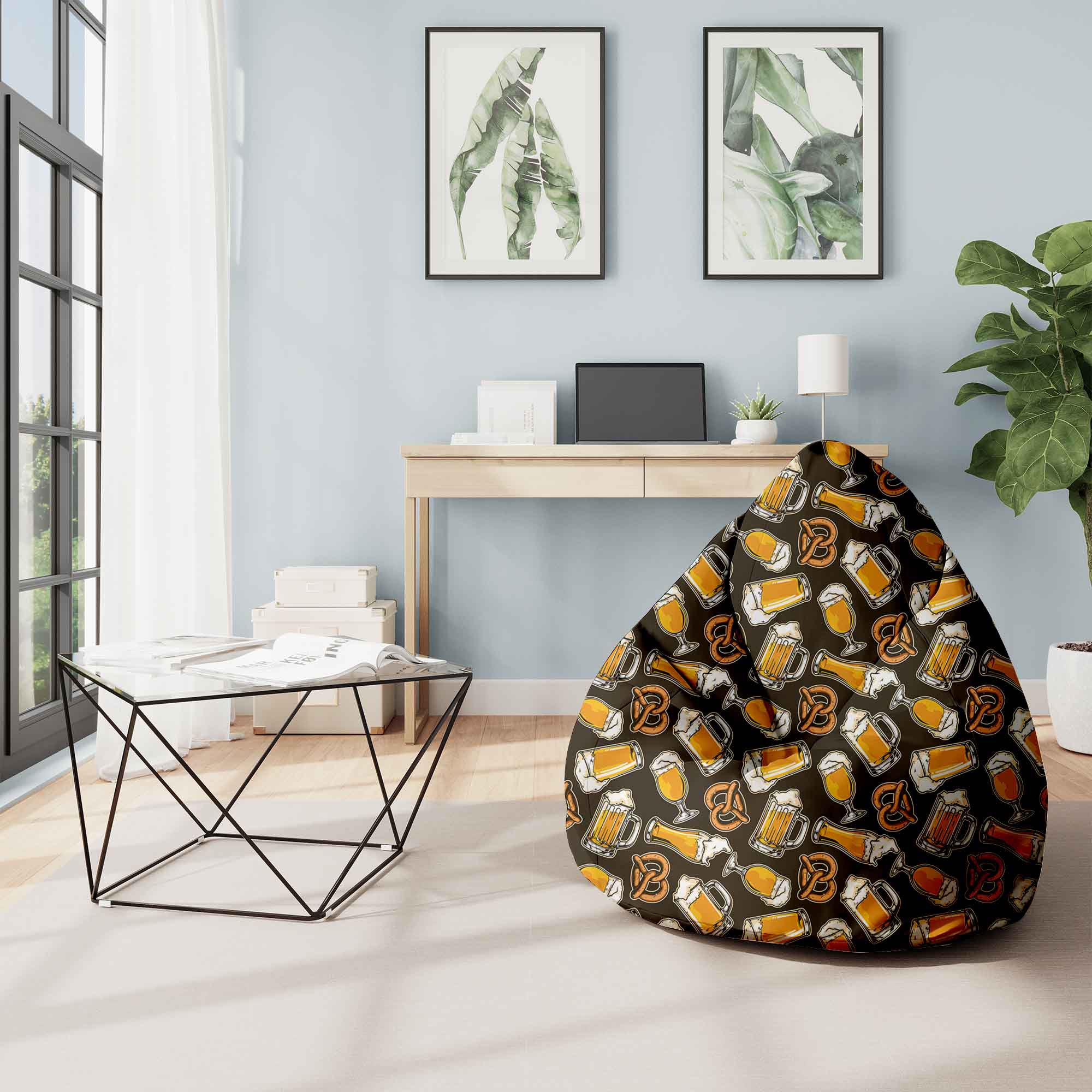 Pearshape Pouf with Footrest Beer And Pretzels-Velvet