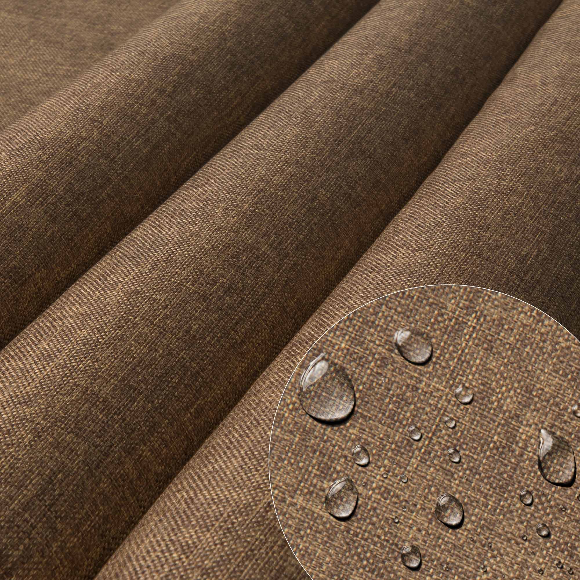 Wooden Deck Chair with Cushion Linen Imitation Cinnamon-S