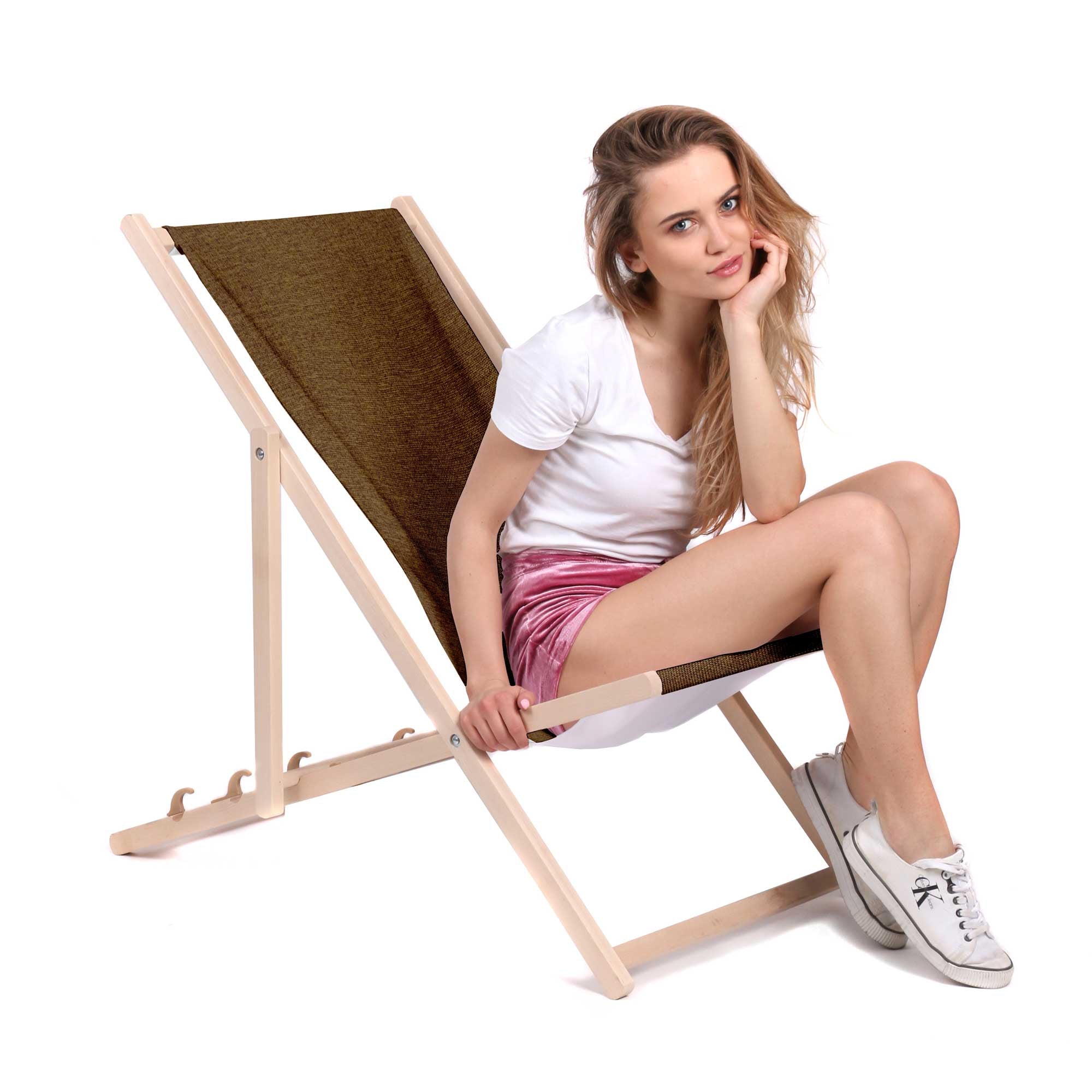 Dřevěné lehátko Imitace lnu Cinnamon-S