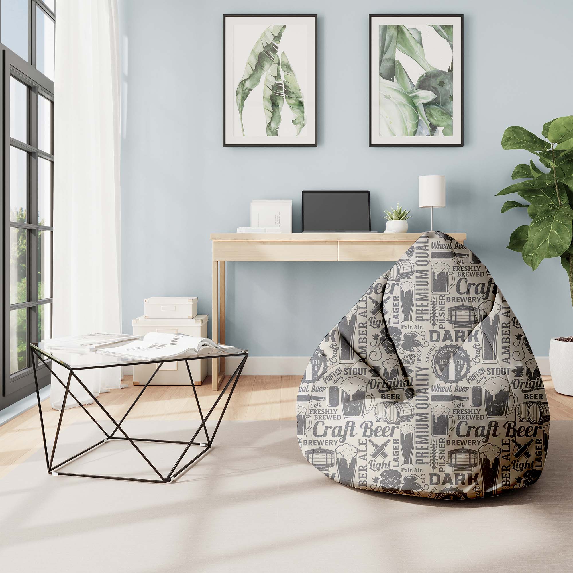 Pearshape Pouf with Footrest Beer-Oxford