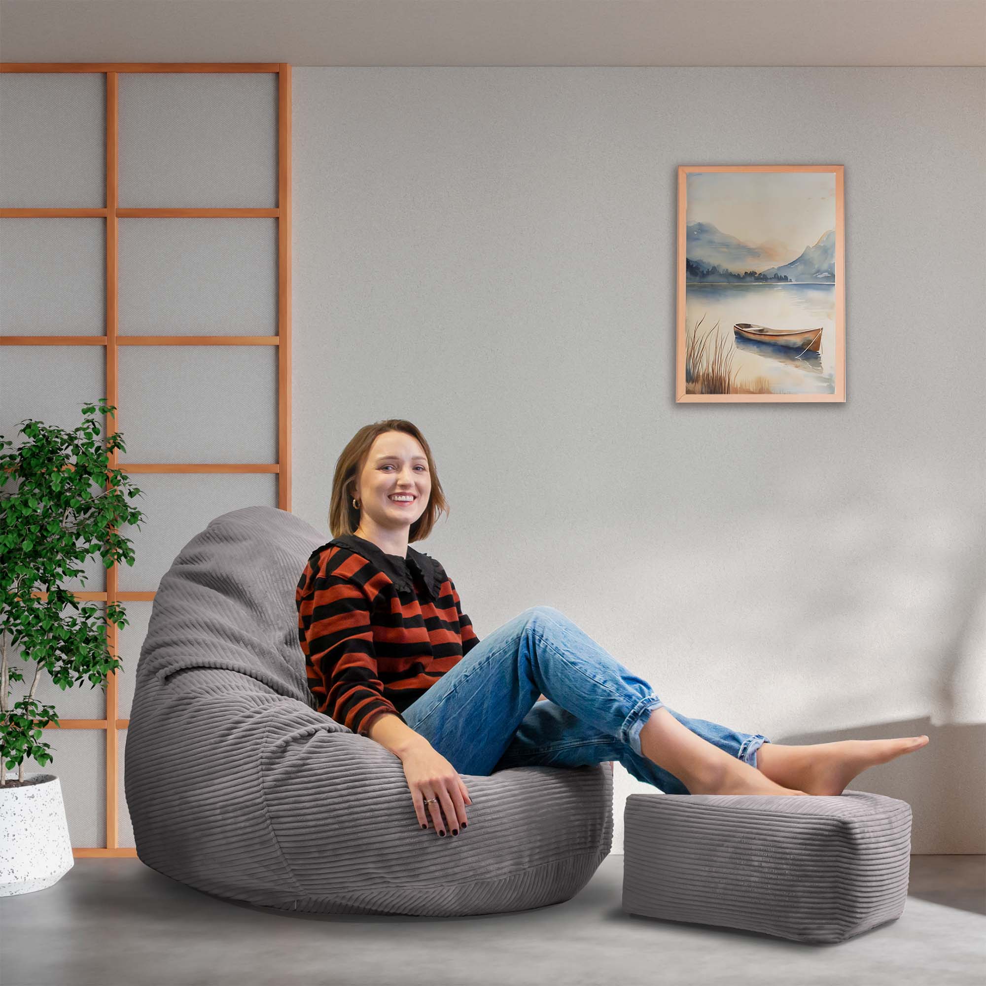 Paradise Hocker mit Fußstütze Frostgrau-M