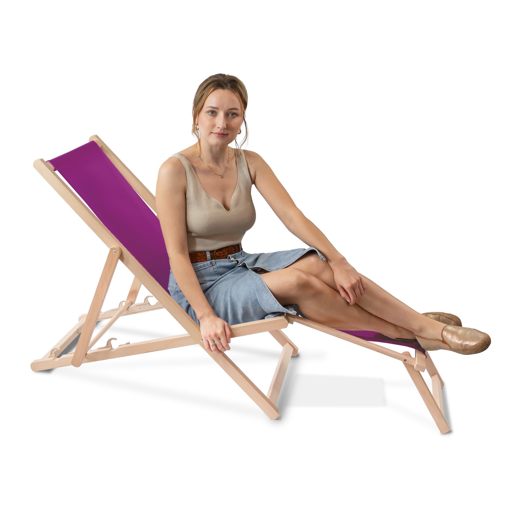 Holzliegestuhl mit Fußhocker Lila