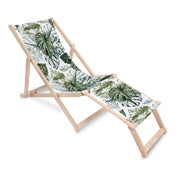 Holzliegestuhl mit Fußhocker Monstera Grünes Blatt