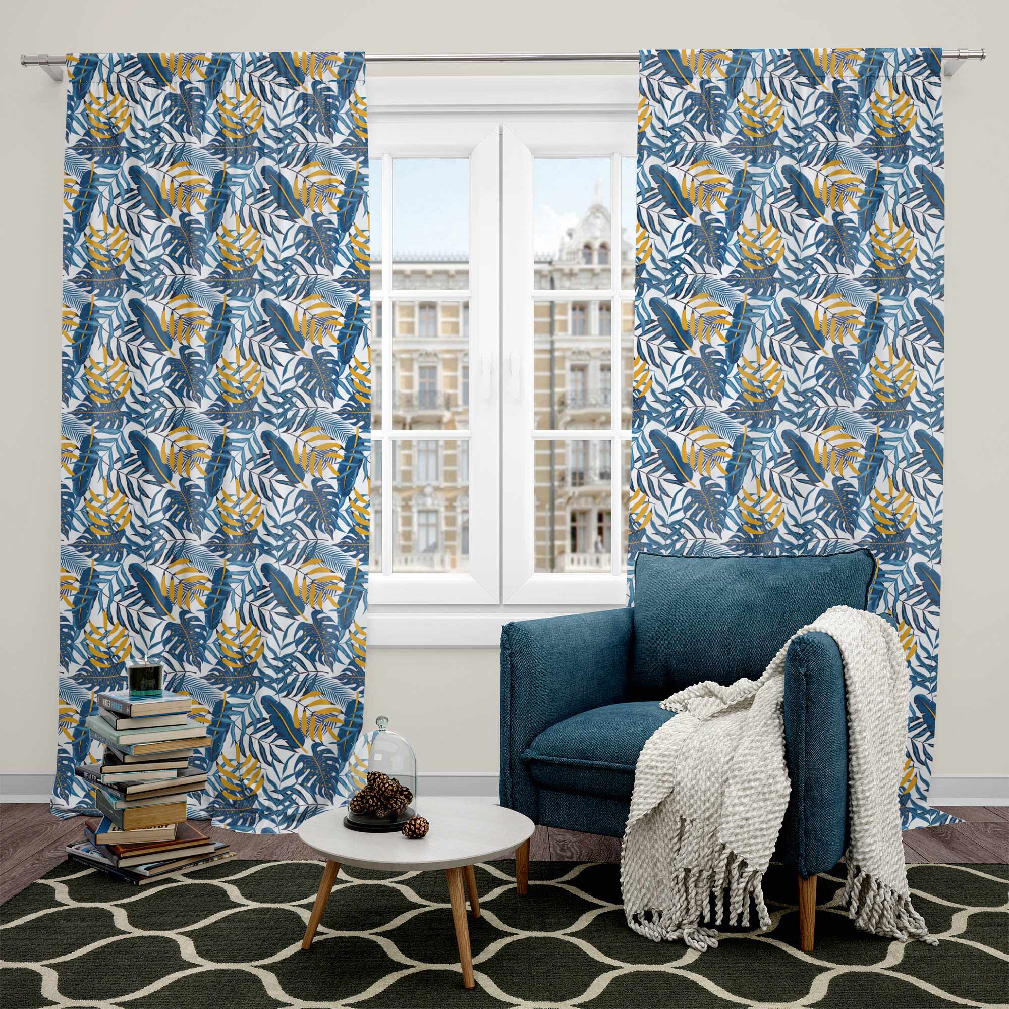 Blue Gold Leaves-Flat Microfiber