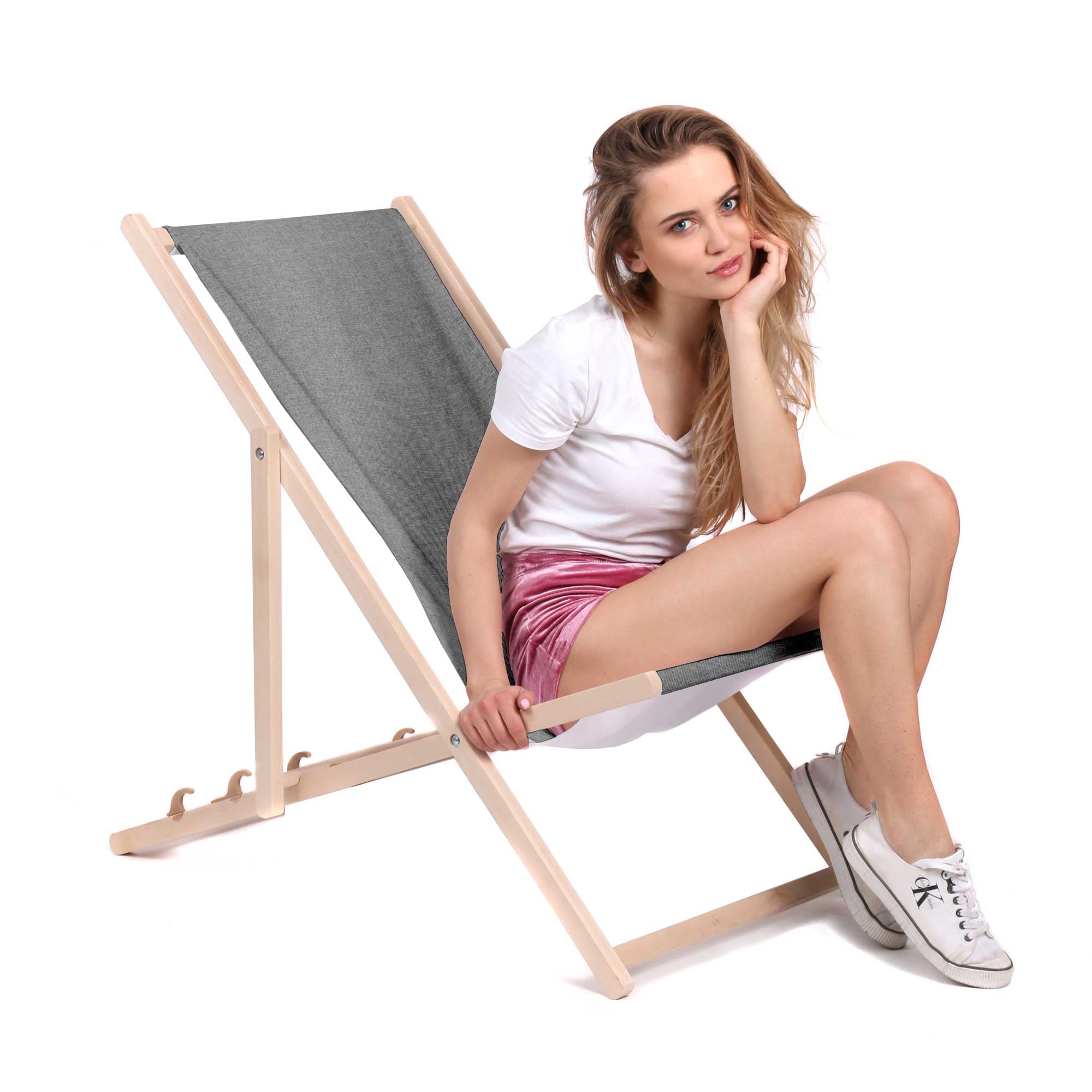 Dřevěné lehátko Imitace lnu Světle šedá-S