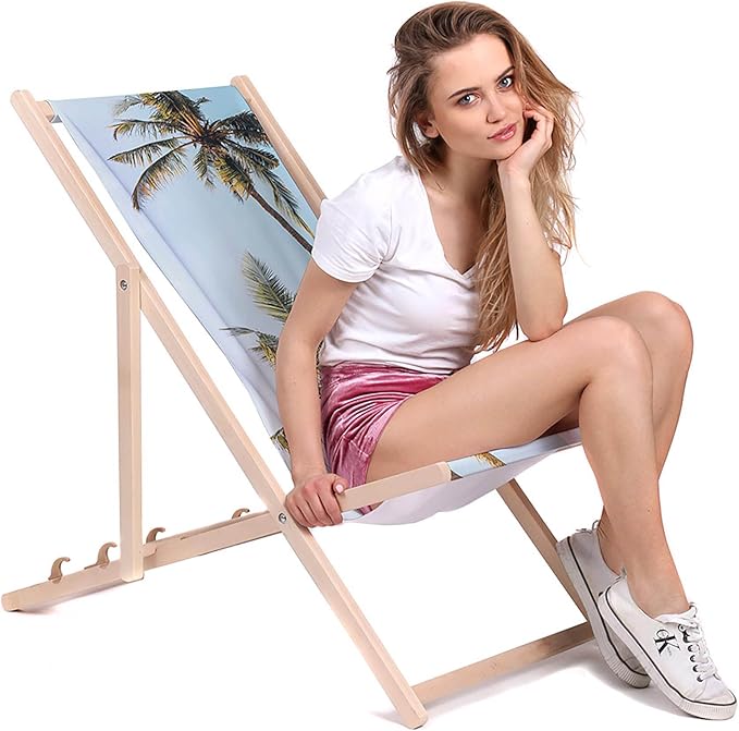 Vintage Wooden Deck Chair Palm Tree