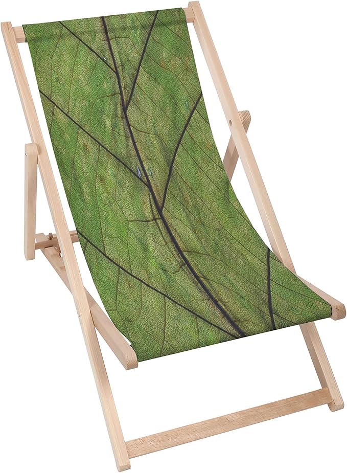 Vintage Wooden Deck Chair Green Leaf Blade
