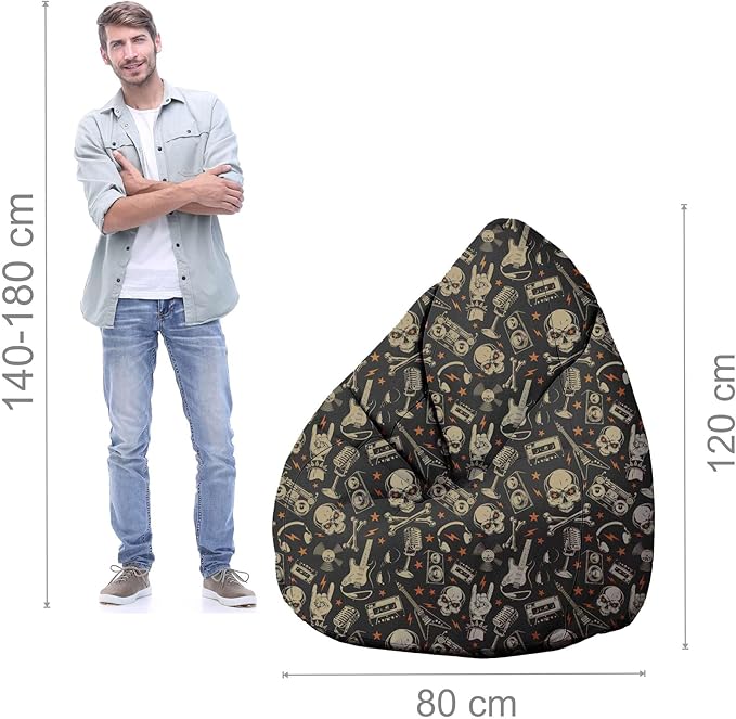 Pearshape Pouf with Footrest Skull-Oxford