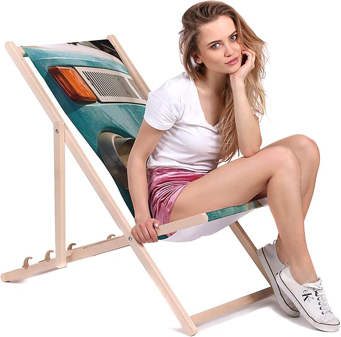 Wooden Deck Chair Blue Camper