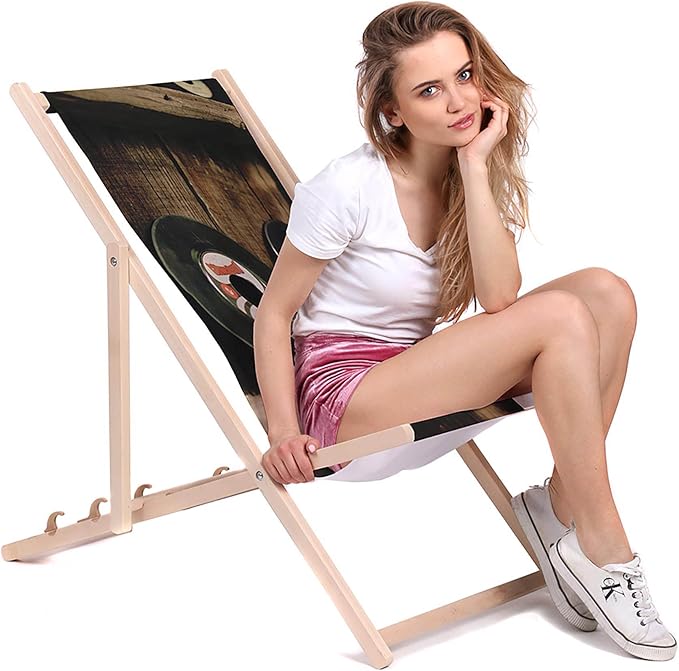 Holzliegestuhl Vinyl-Schallplatten