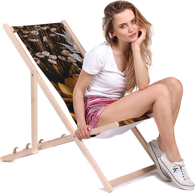 Vintage Wooden Deck Chair Boho Style