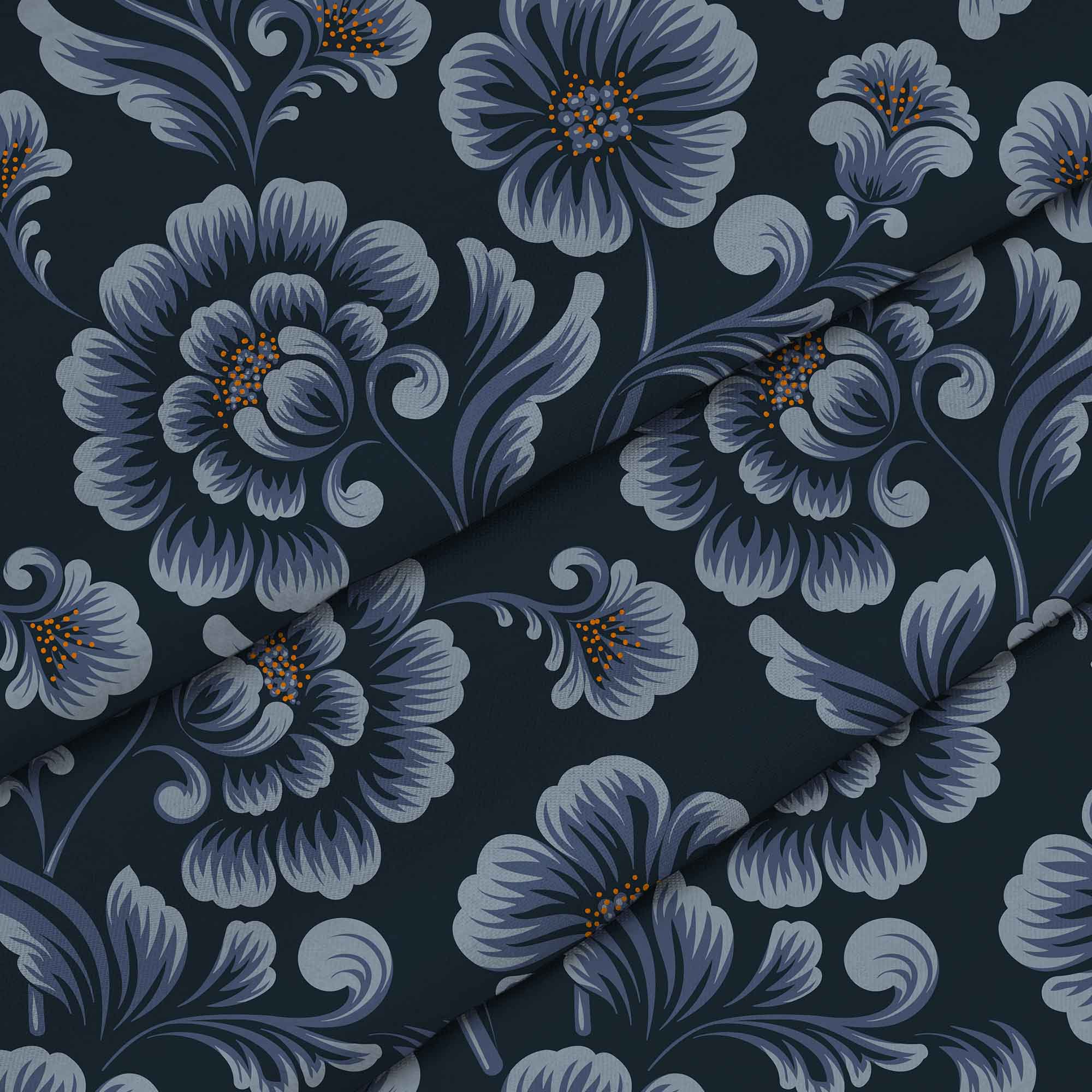 Dark Blue Flowers-Flat Microfiber