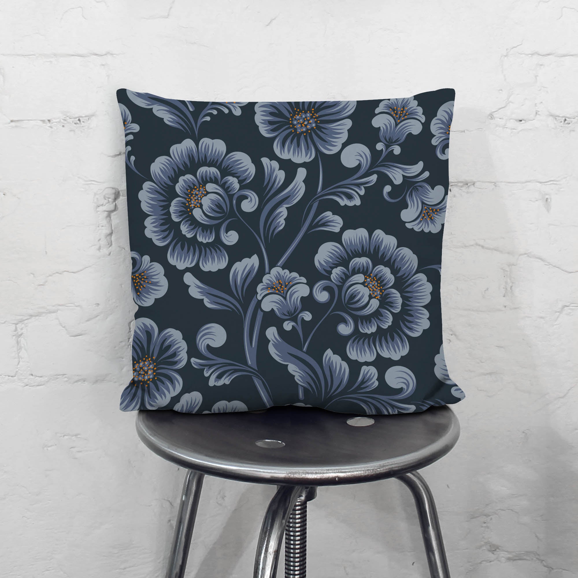 Dark Blue Flowers-Flat Microfiber