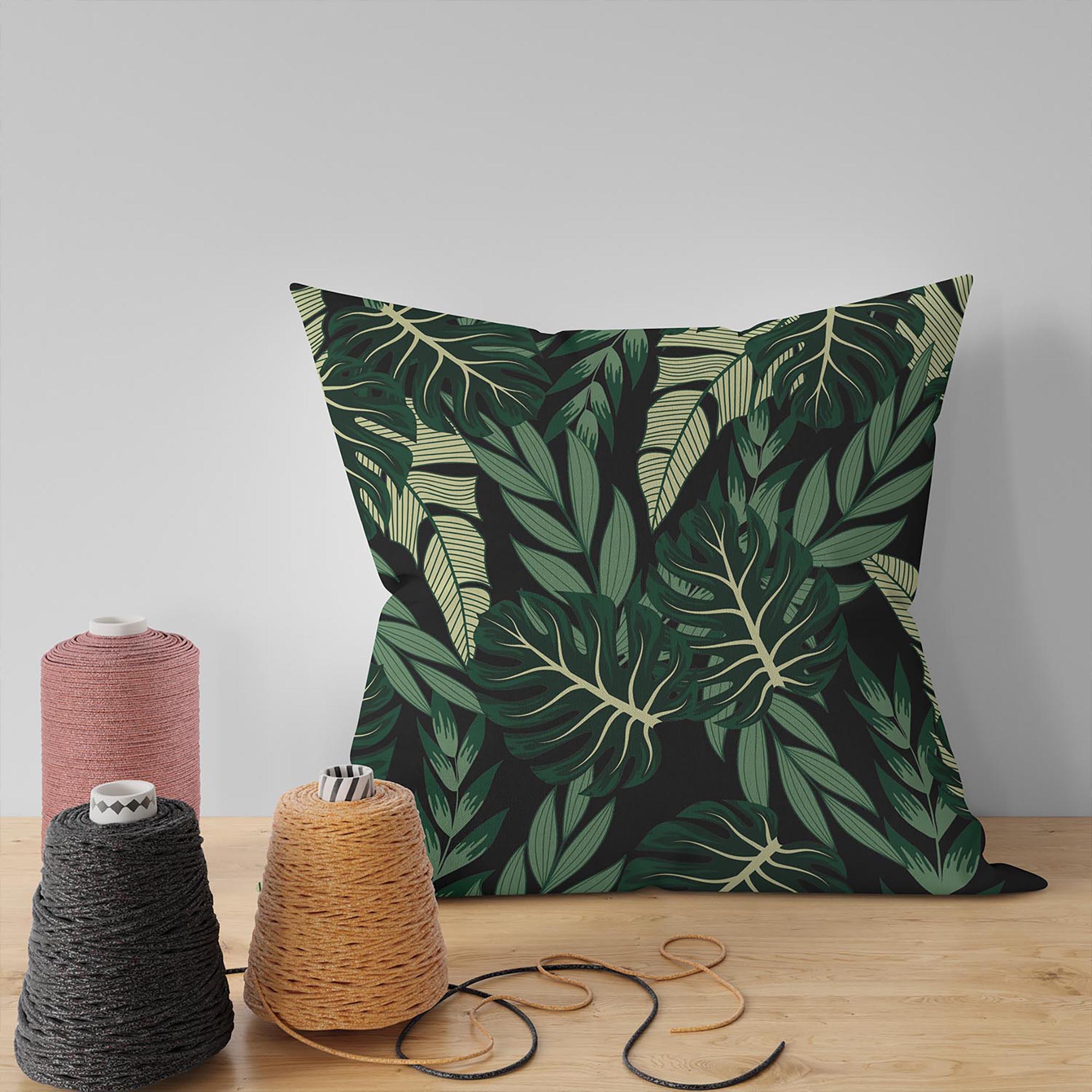 Tropical Dark Green Leaves-Flat Microfiber