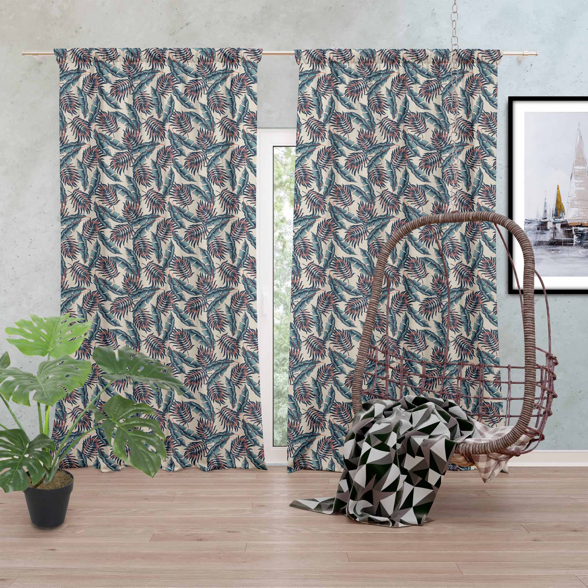 Tropical Beige Leaves-Tablecloth Fabric