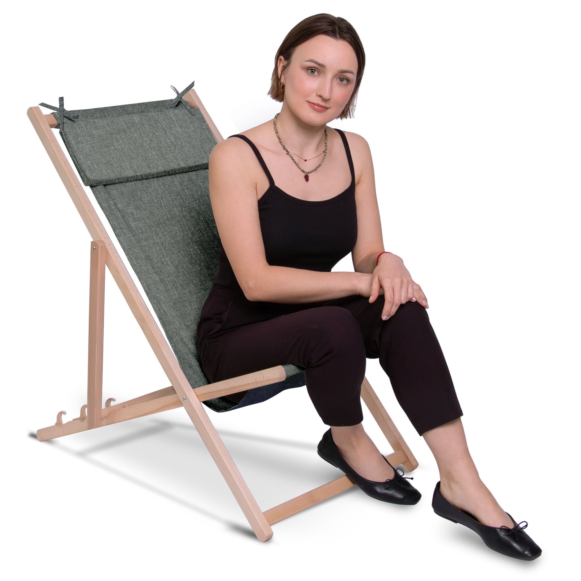 Holzliege mit Kissen Leinenoptik Star Dust-M