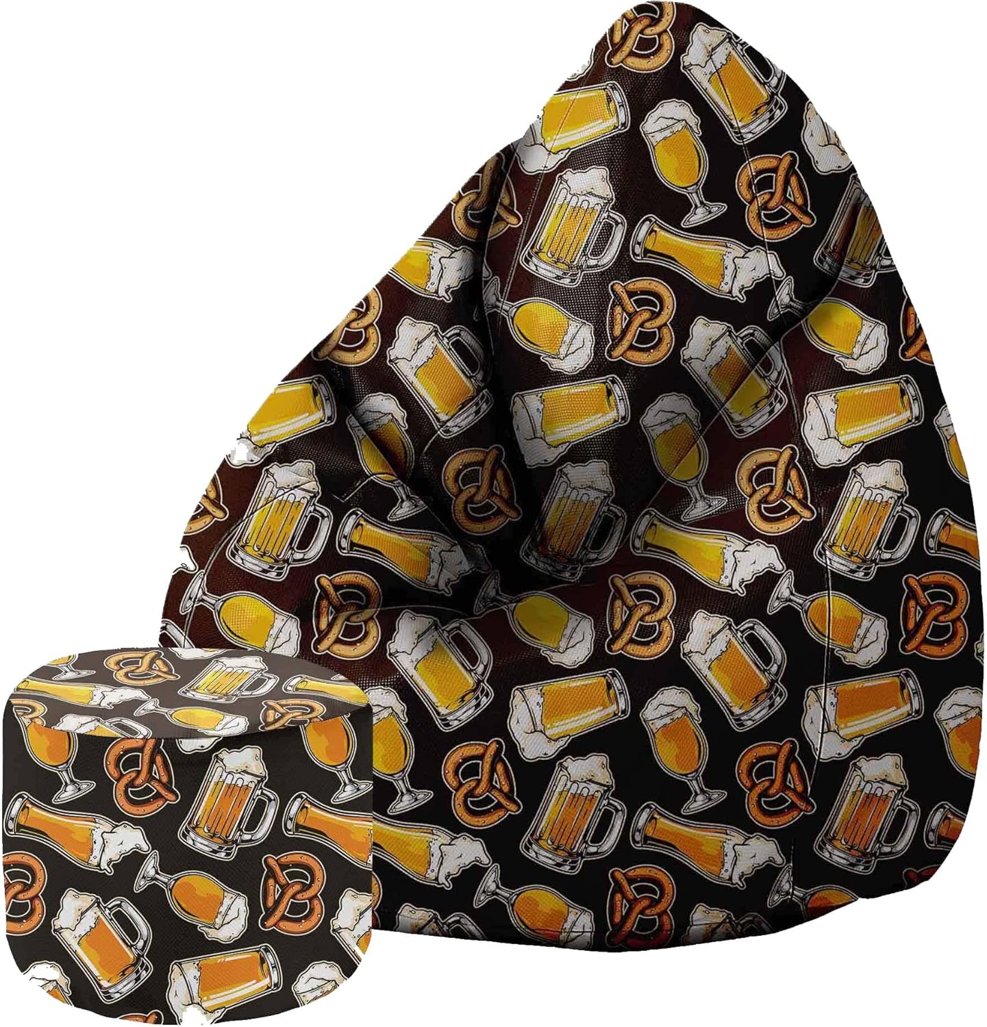 Sitzpouf Birnenform mit Fußstütze Bier und Brezeln