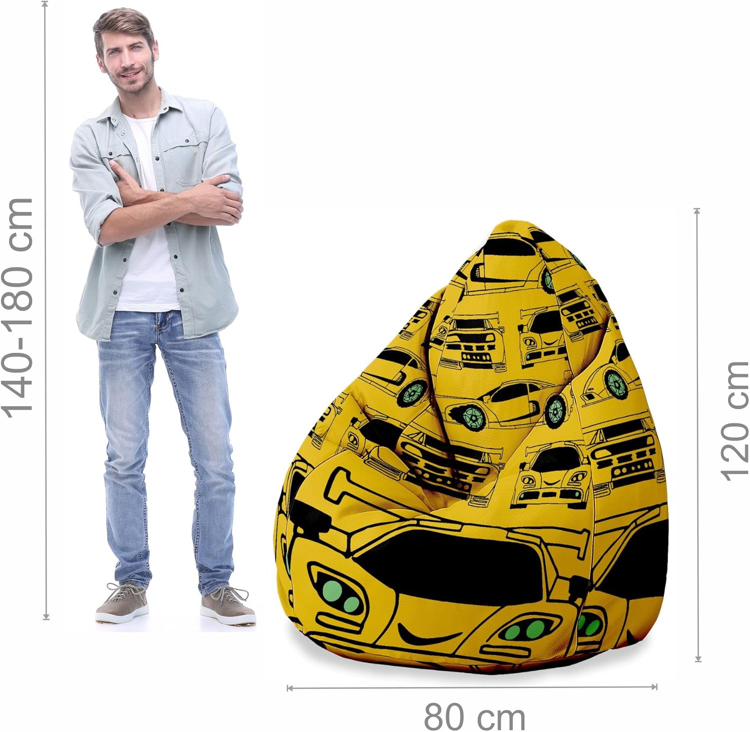 Puf Pearshape s podnožkou Yellow Car