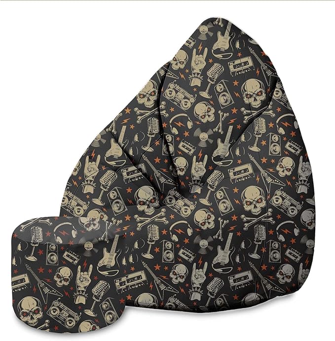 Sedací vak Pearshape s podnožkou Skull-Velvet