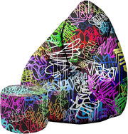 Puf Pearshape s podnožkou Graffiti