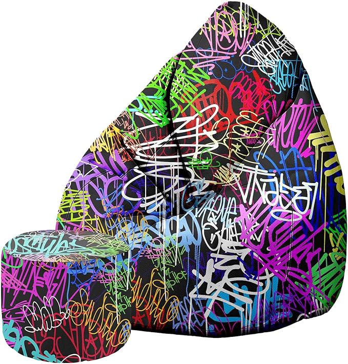 Puf Pearshape s podnožkou Graffiti