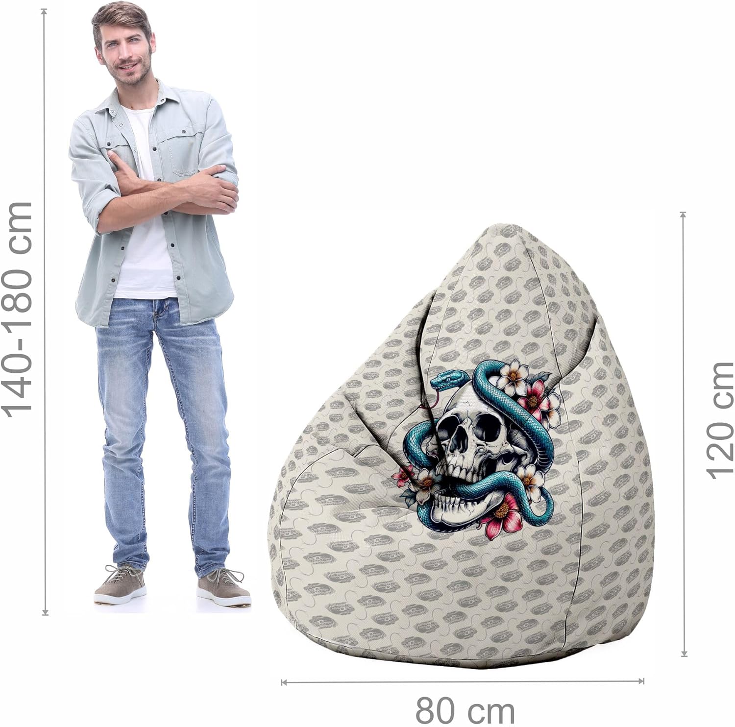Puf Pearshape s podnožkou Snake Skull Flower-Velvet