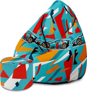Pearshape Pouf with Footrest Color Cars-Velvet