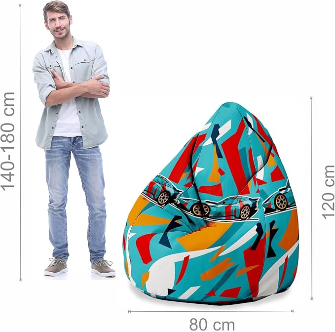 Pearshape Pouf with Footrest Color Cars-Velvet