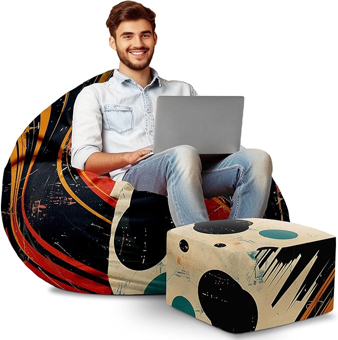Paradise Pouf with Footrest Music-Velvet