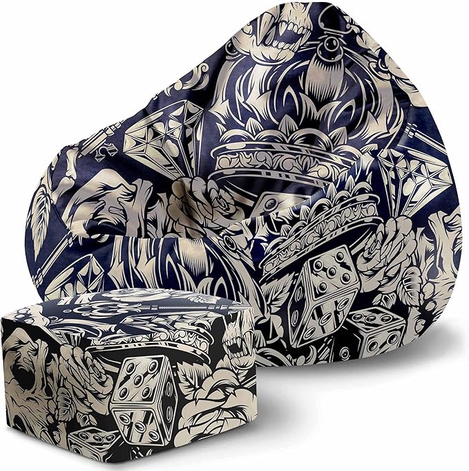 Paradise Pouf with Footrest Black Tattoos-Oxford