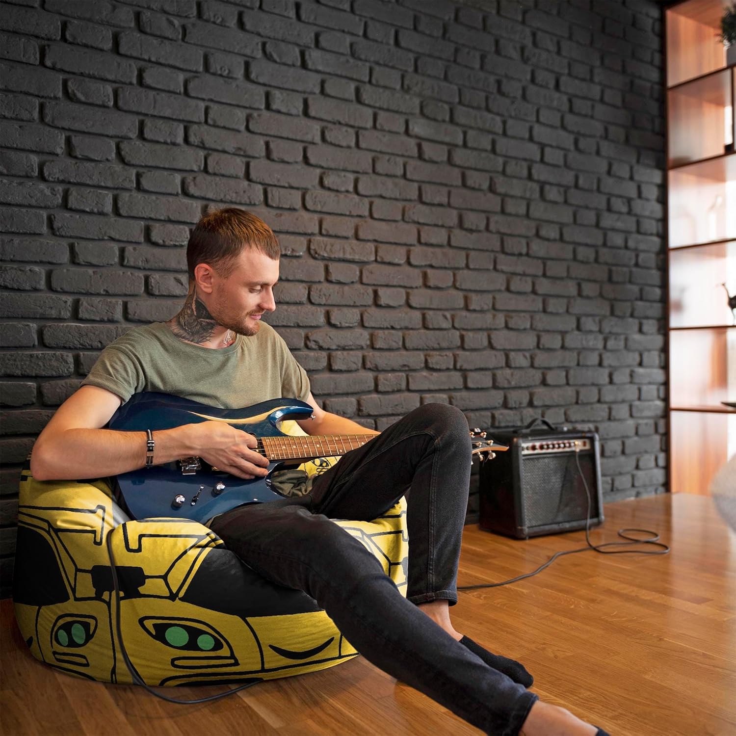 Pearshape Pouf with Footrest Yellow Car-Oxford