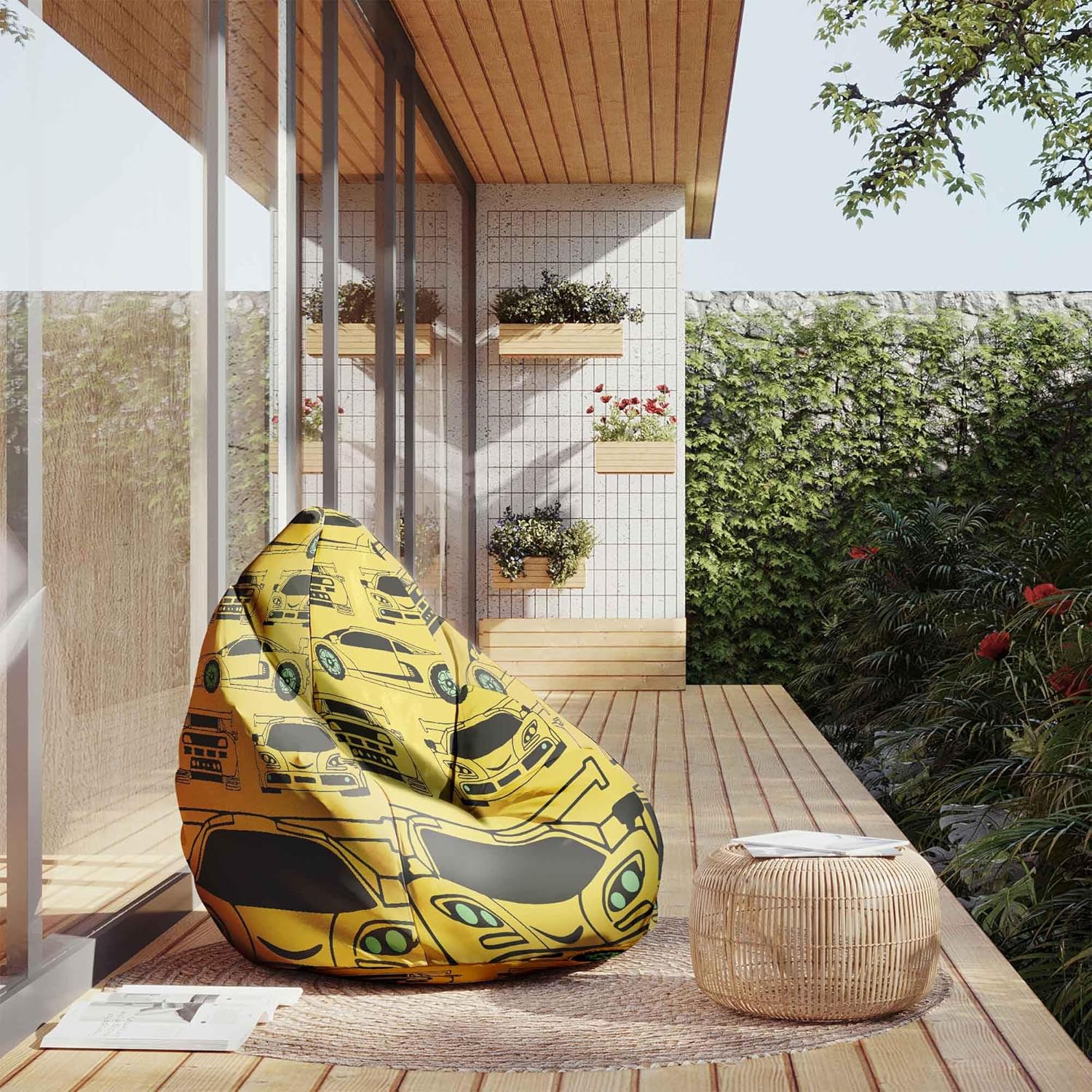 Pearshape Pouf with Footrest Yellow Car-Velvet