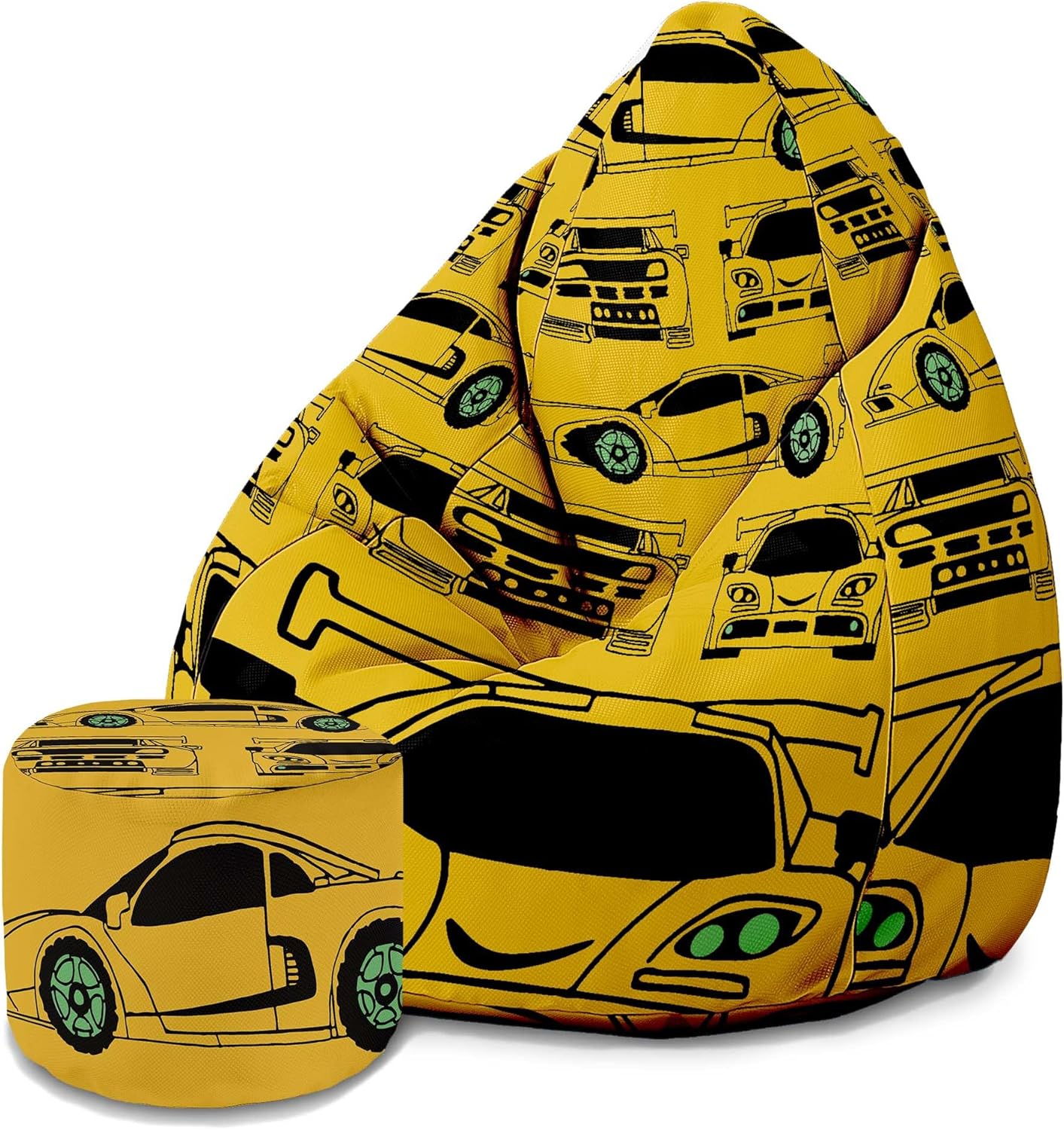 Pearshape Pouf with Footrest Yellow Car-Oxford