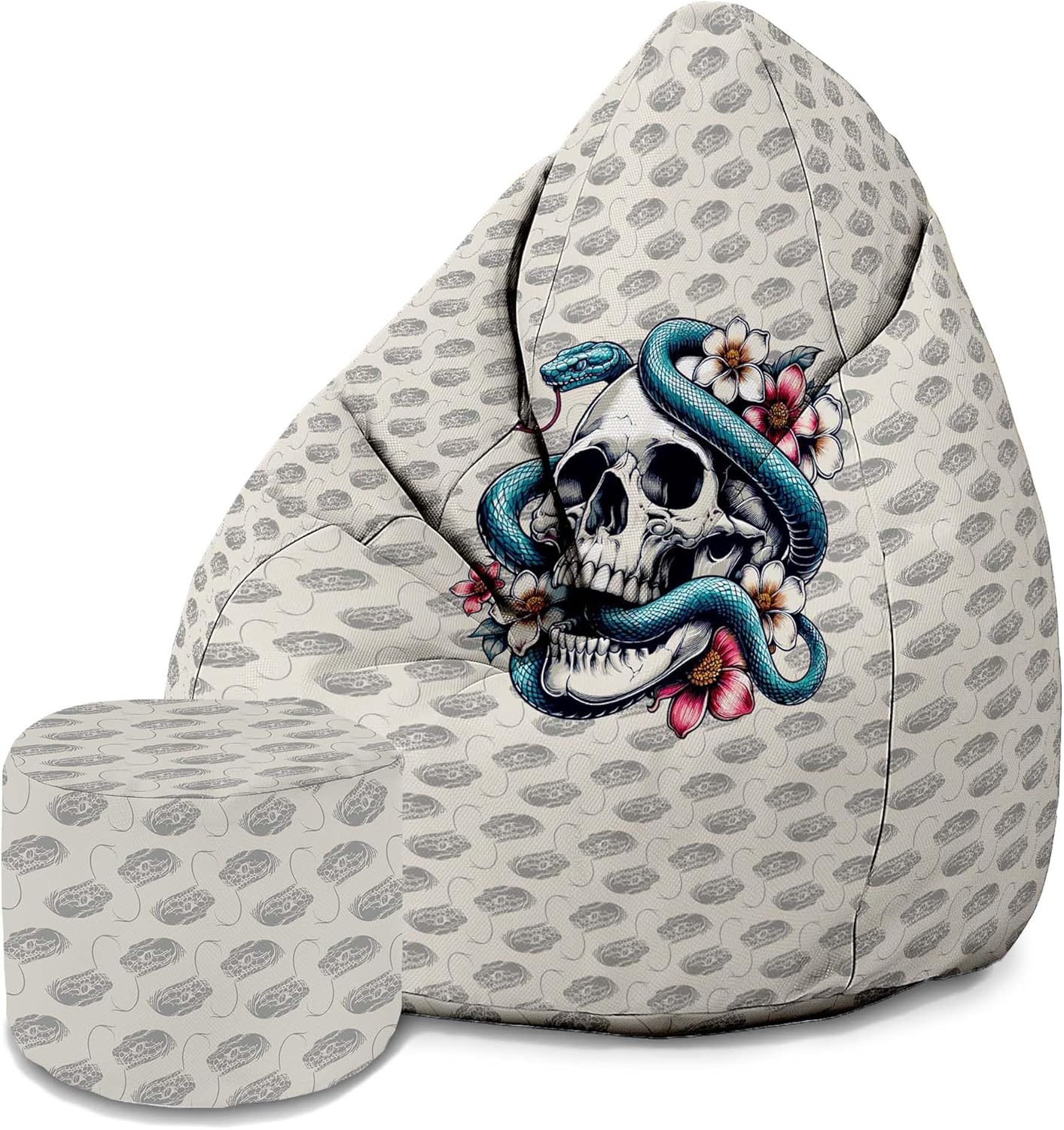 Puf Pearshape s podnožkou Snake Skull Flower-Velvet