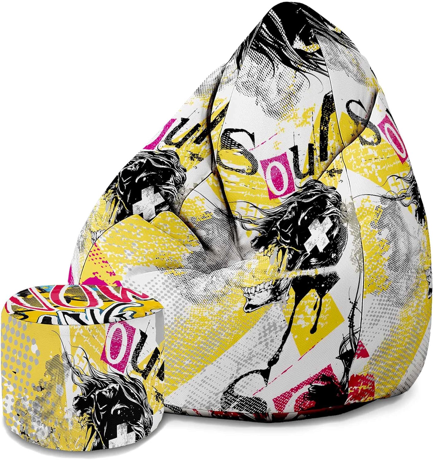 Pearshape Pouf with Footrest Screaming Faces-Velvet