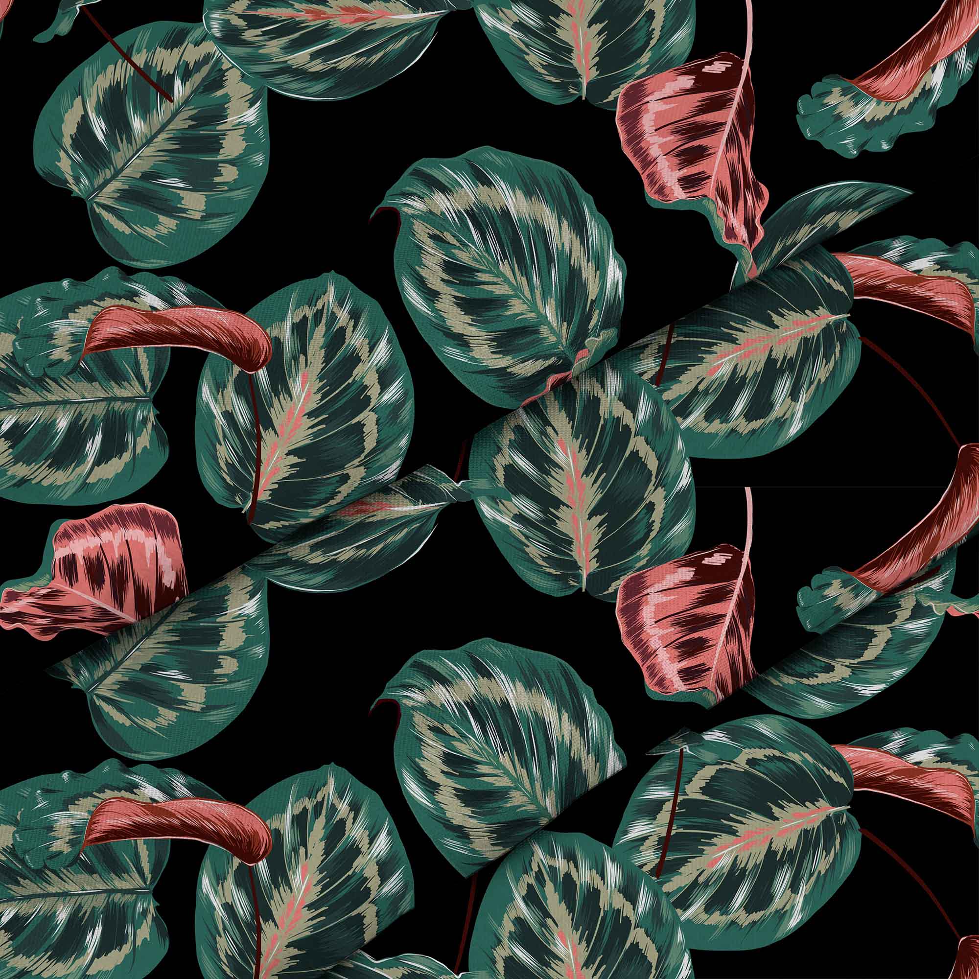 Červená tropická Maranta - mikrovlákno ploché