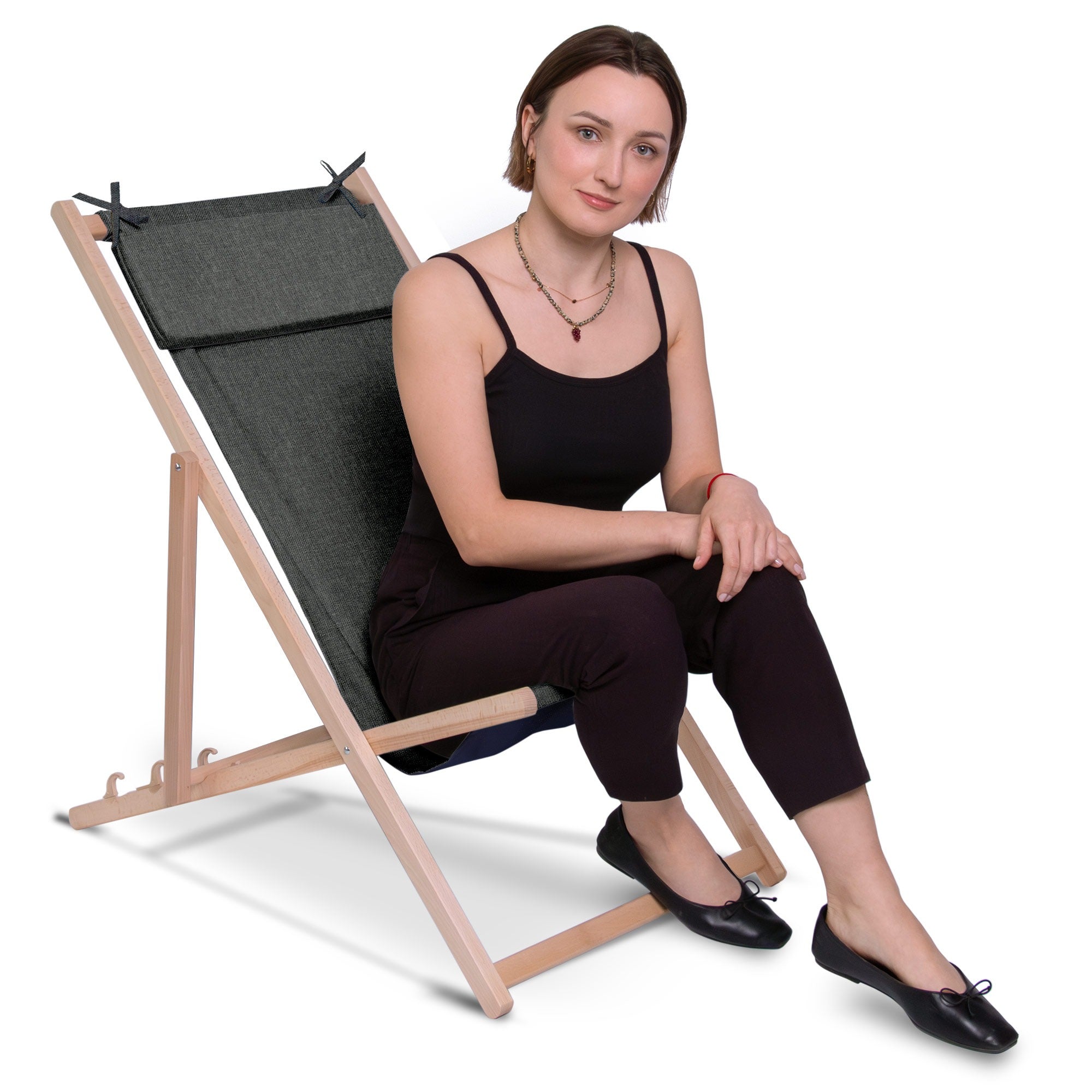 Holzliege mit Kissen Leinenoptik Stony Beach-S