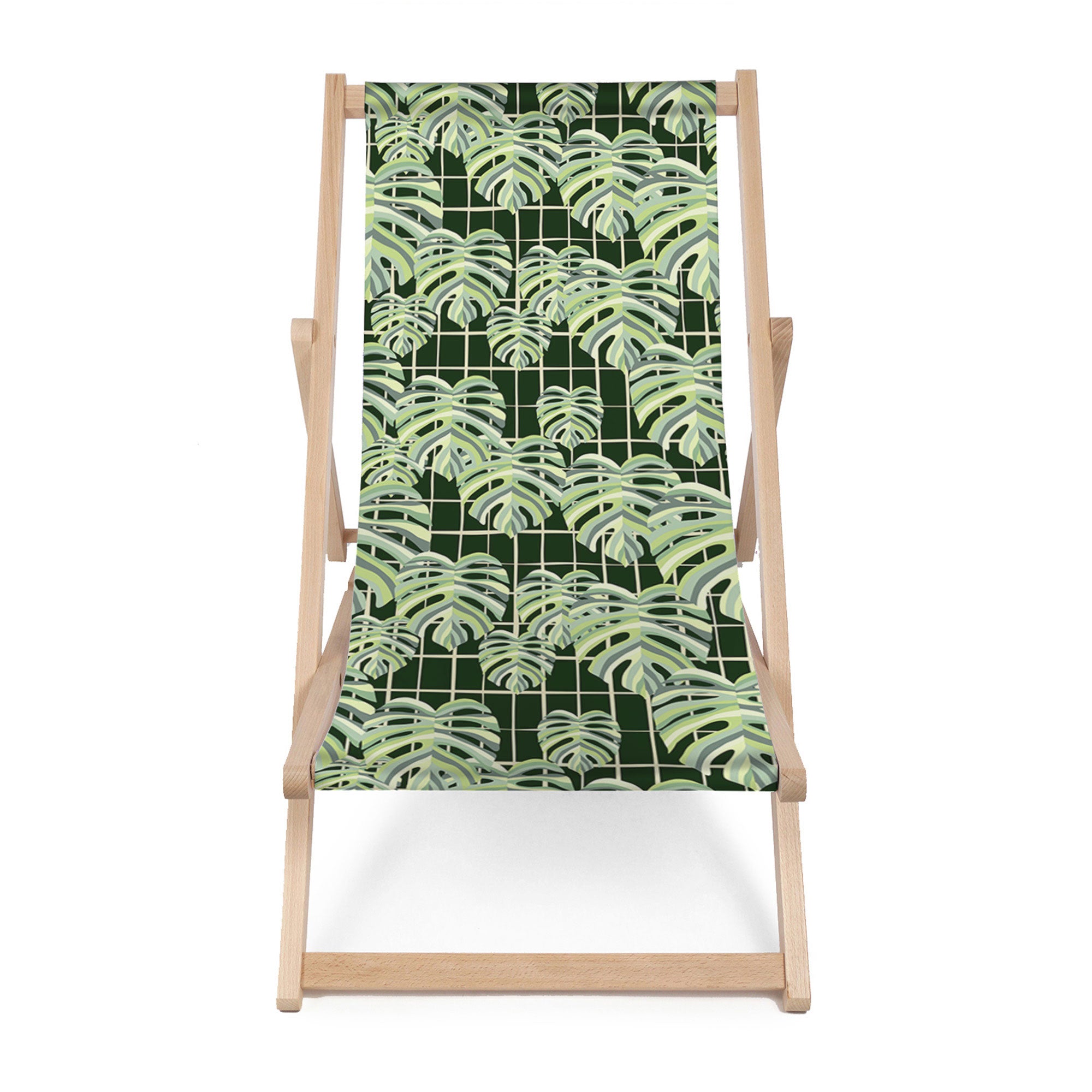 Dřevěné lehátko Monstera Leaves Grid-M