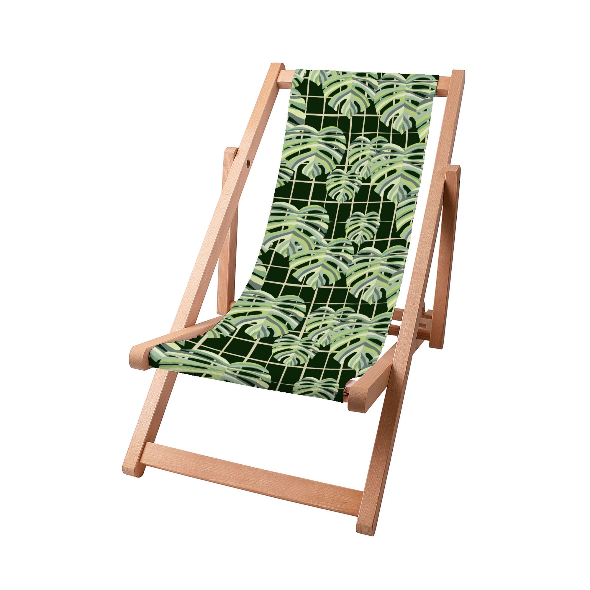 Dřevěné lehátko Monstera Leaves Grid-S