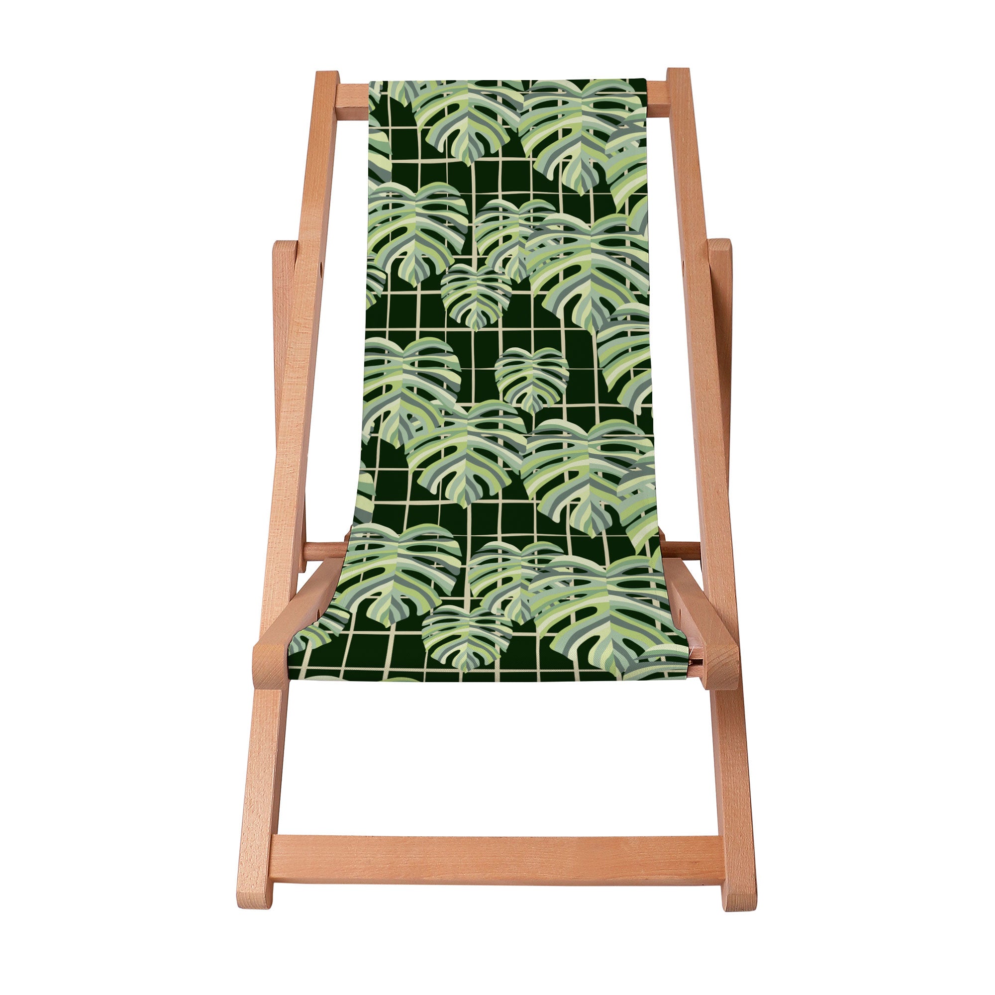 Dřevěné lehátko Monstera Leaves Grid