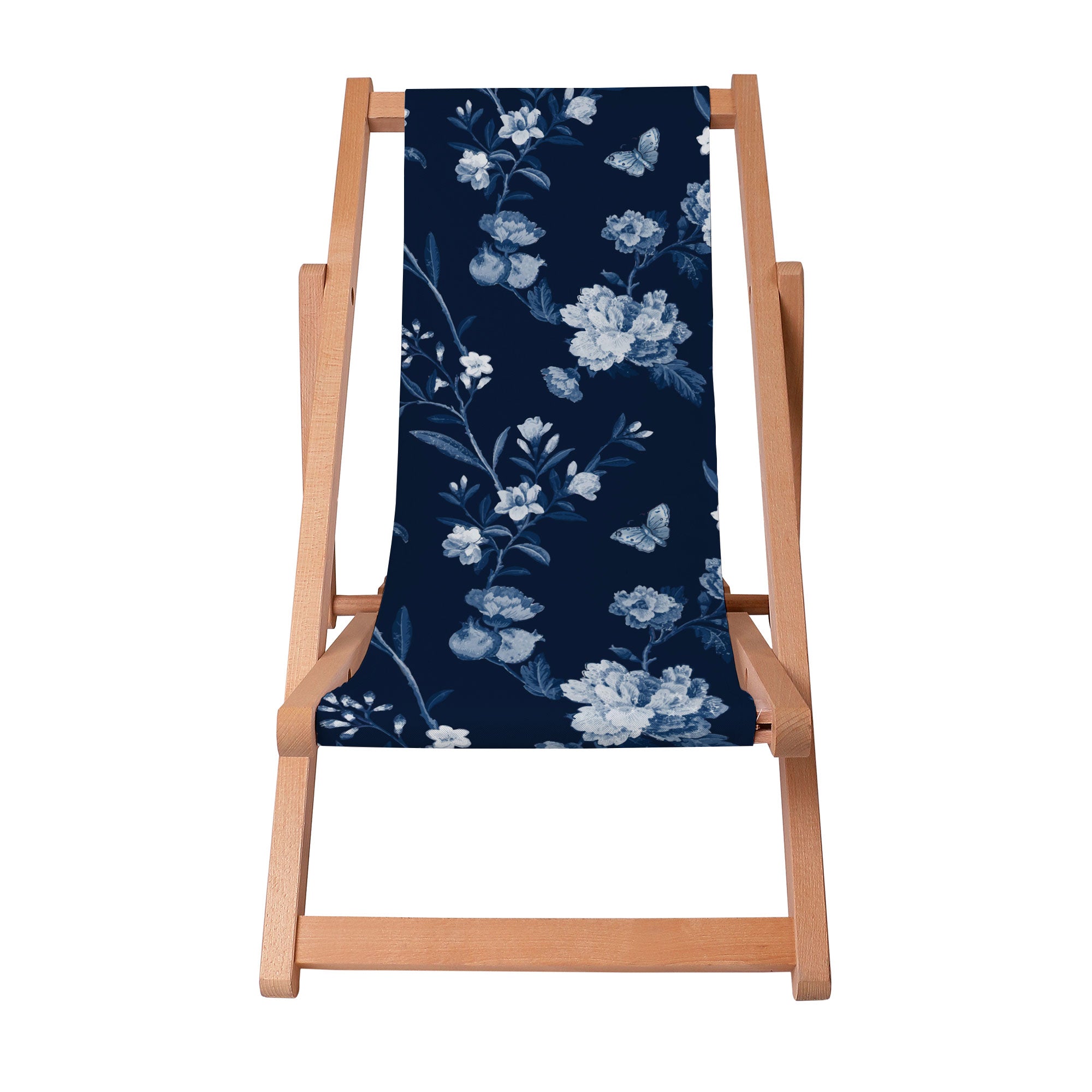 Wooden Deck Chair Blue Botanical-S