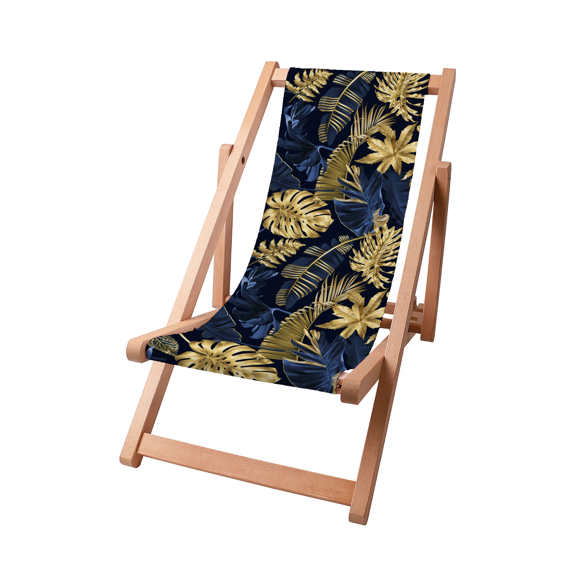 Leżak drewniany Monstera Gold Navy Blue