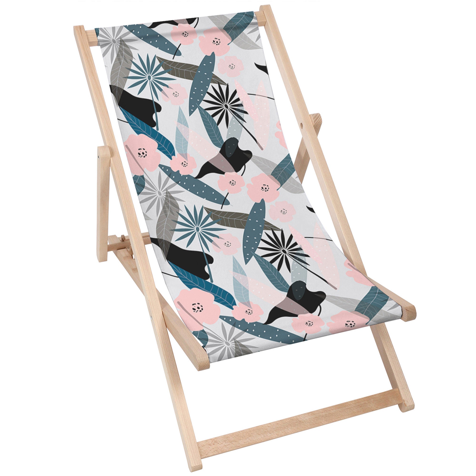 Wooden Deck Chair Early Morning Flowers-M