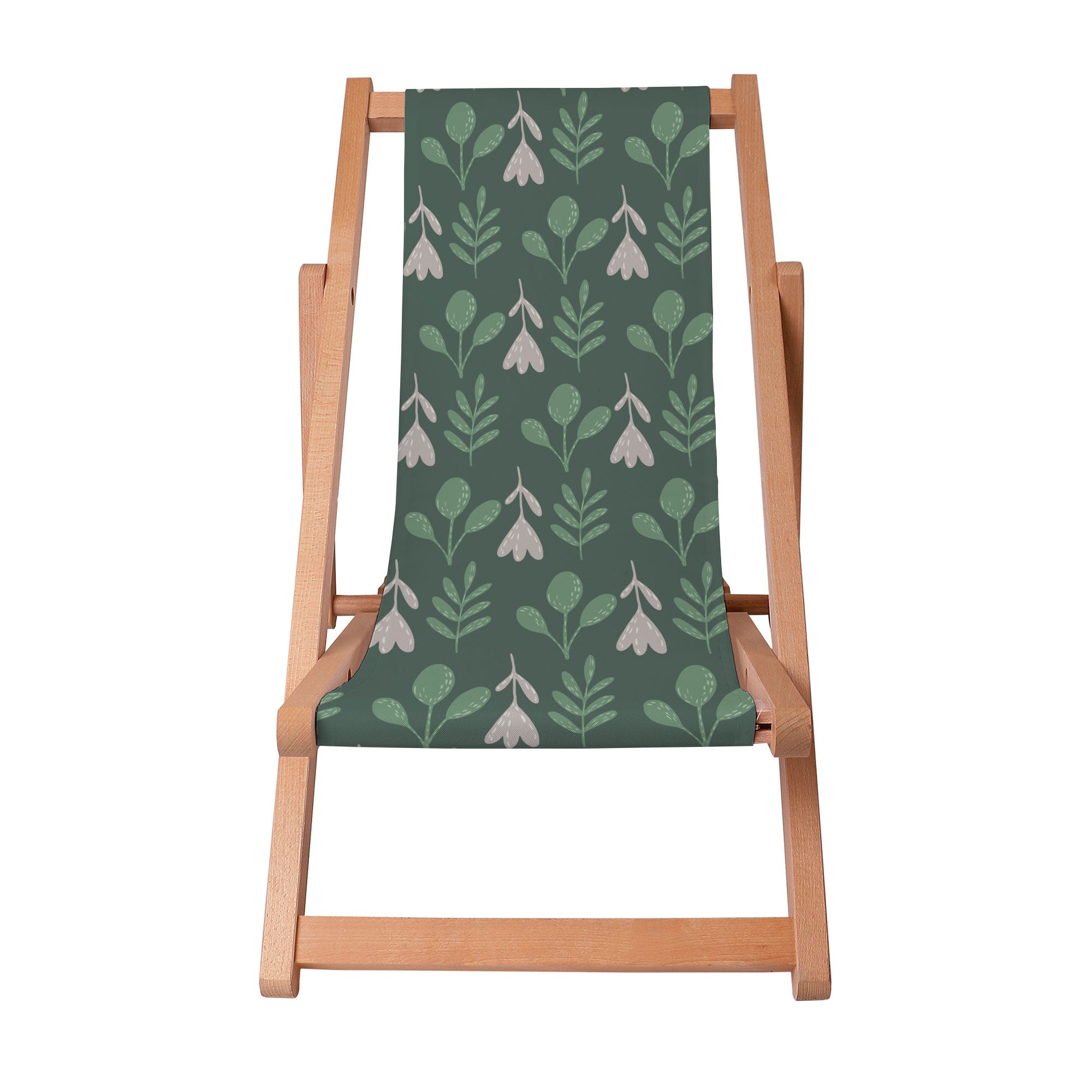Wooden Deck Chair Folk Flowers on Green-S