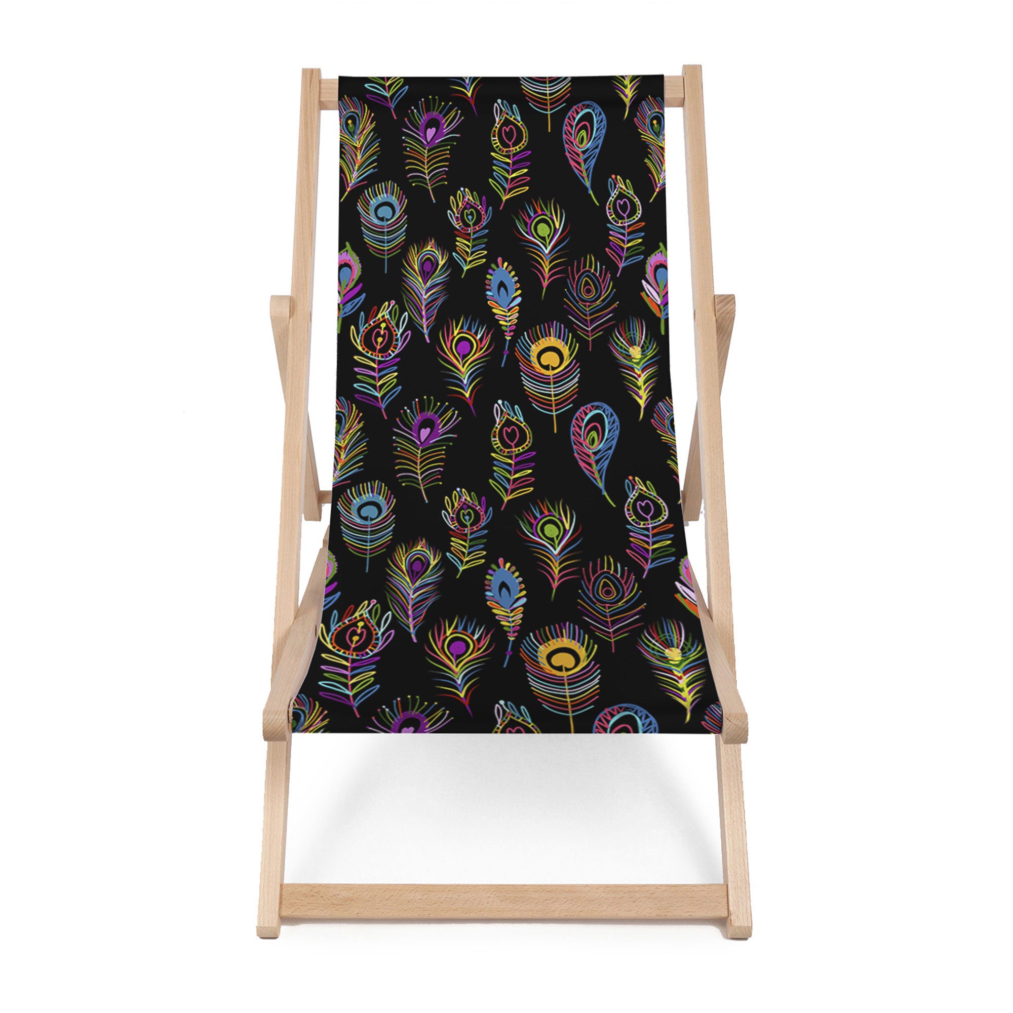 Wooden Deck Chair Colorful Peacock Eye-M