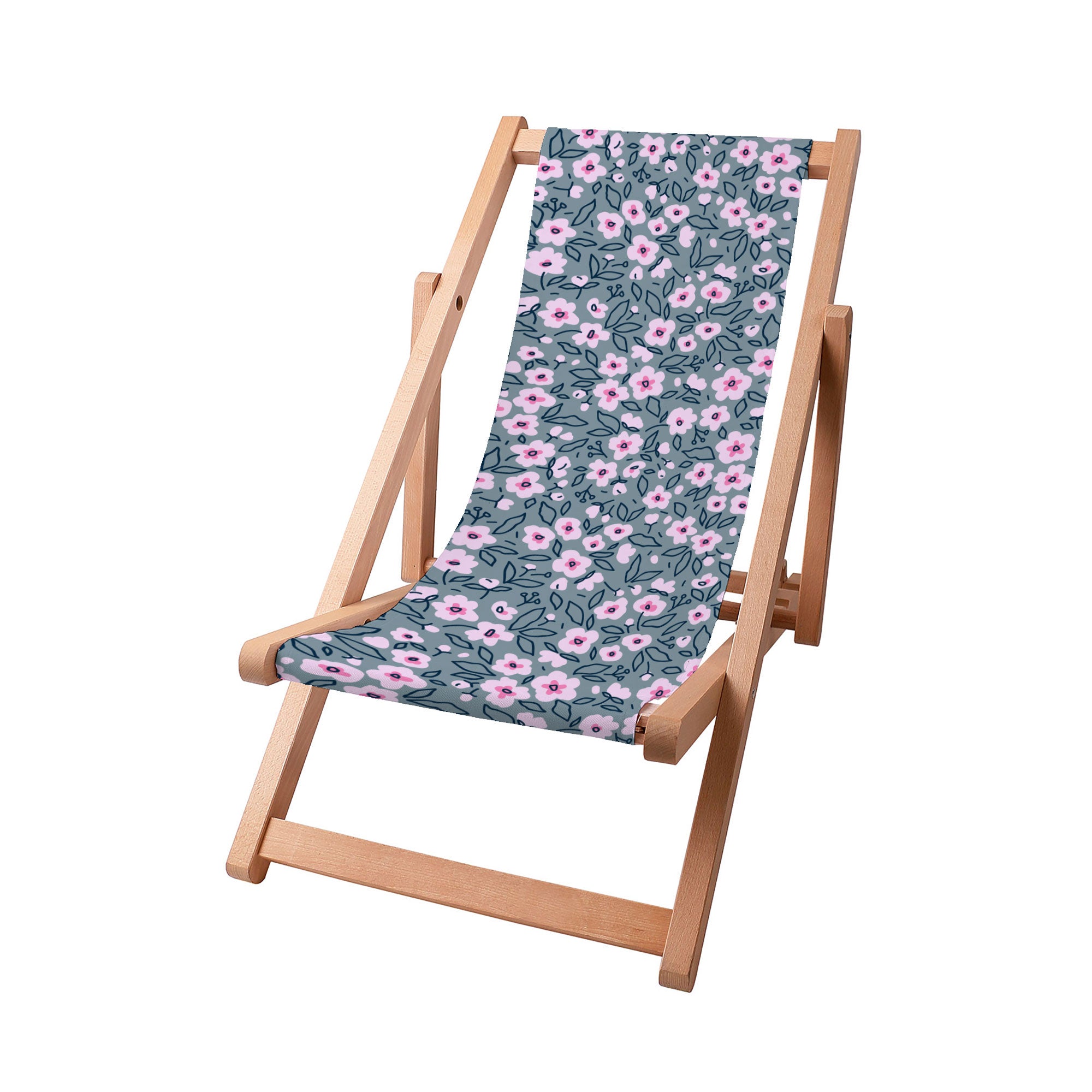Wooden Deck Chair Abstract Small Pink Flowers-S