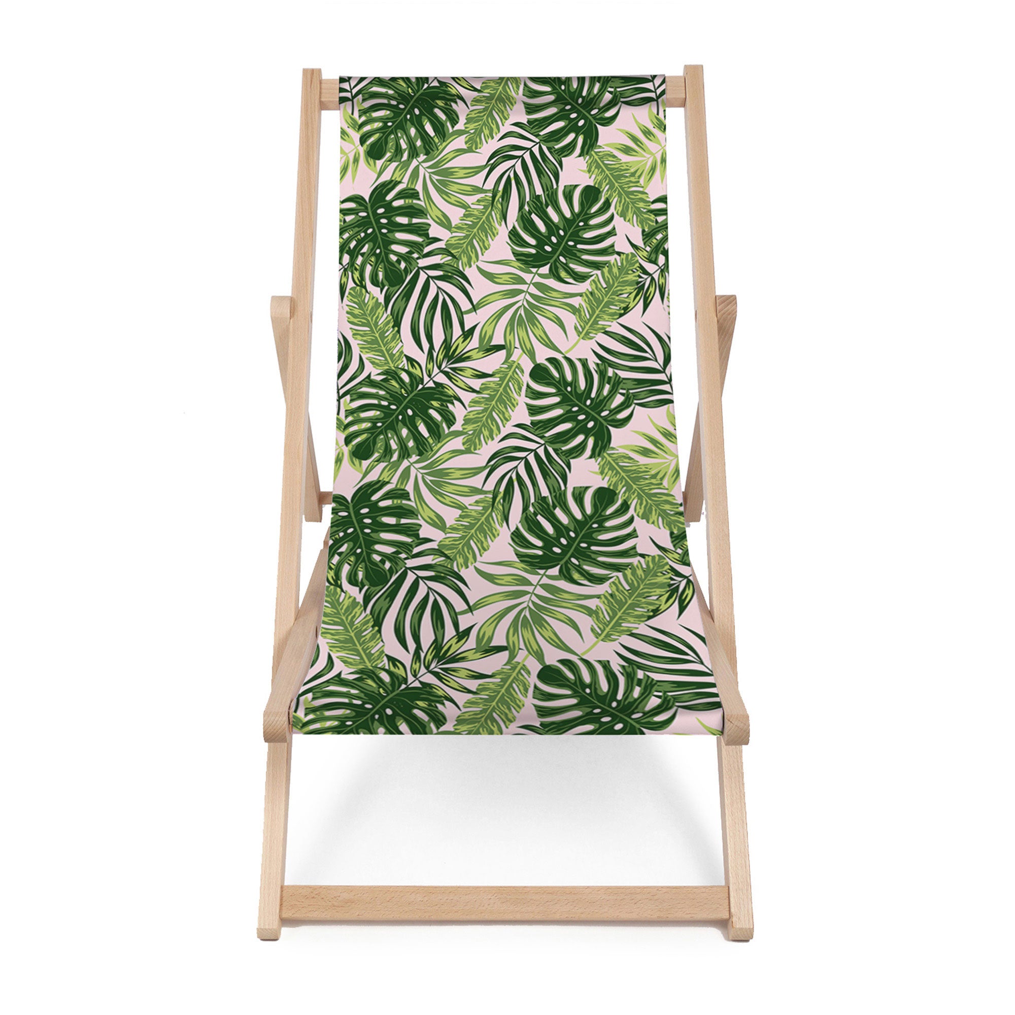 Wooden Deck Chair Tropical Jungle Leaves-M